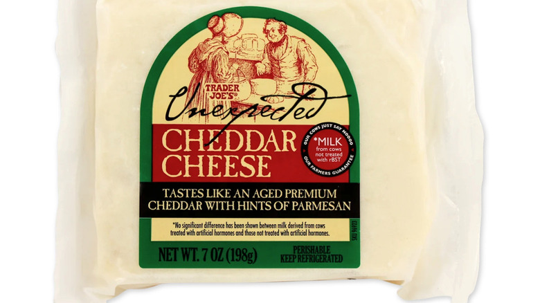 Trader Joe's Unexpected Cheddar with label on white background