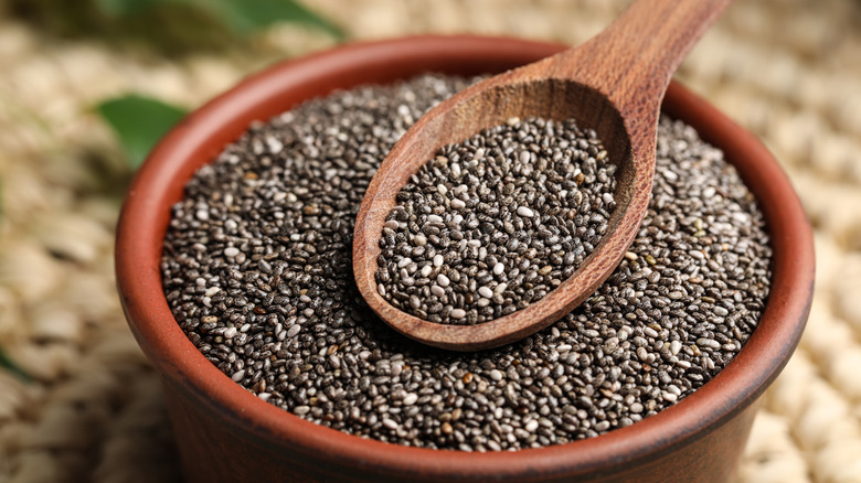 Close up bowl of chia seeds