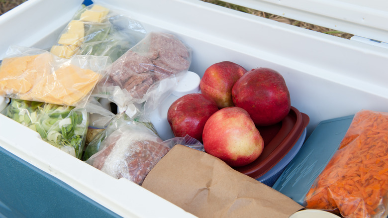 portable cooler with food