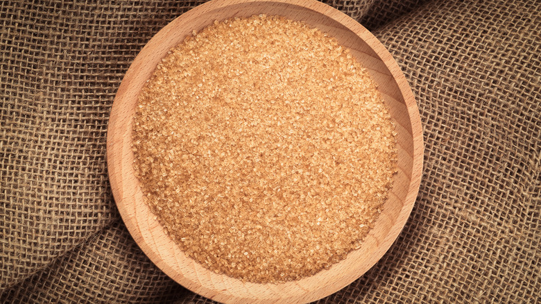 bowl of brown sugar on burlap