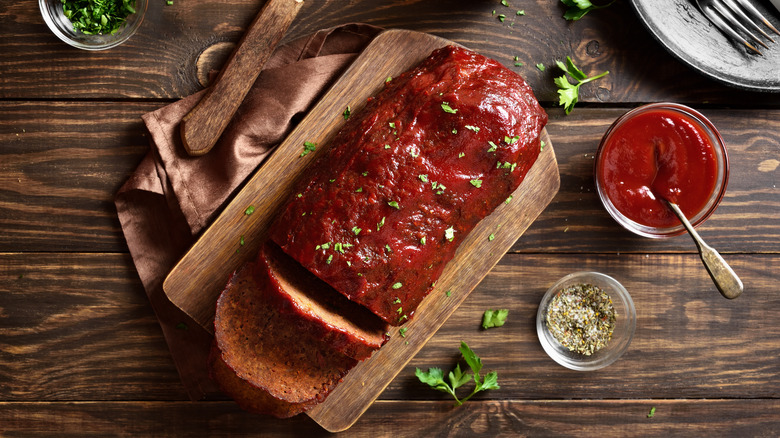 Meatloaf on a wooden platter