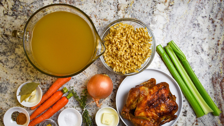 Ingredients for chicken noodle soup