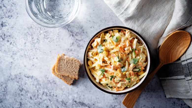 coleslaw in a bowl on table