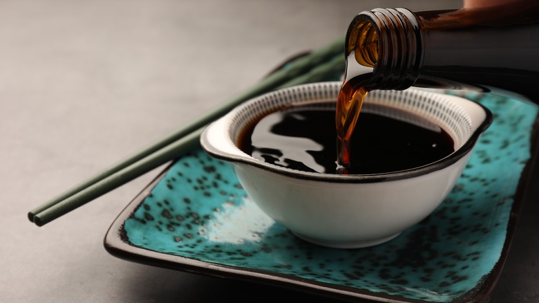 Soy sauce in a dish