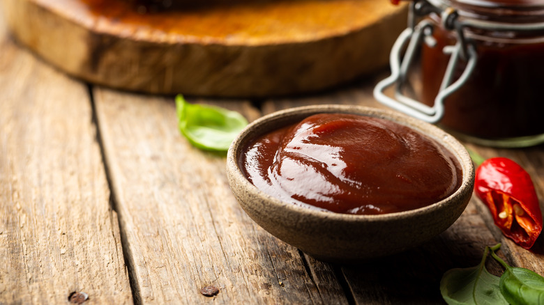 Barbecue sauce in ramekin