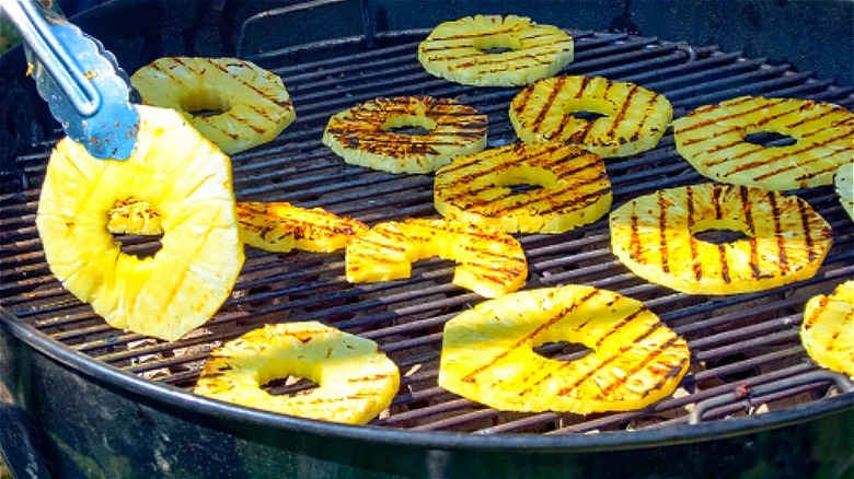 Pineapple rings on a grill