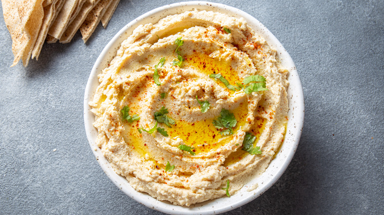 bowl of hummus from above