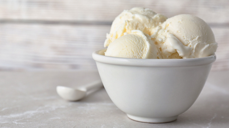 Bowl of vanilla ice cream