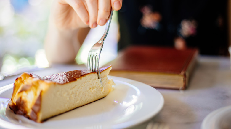 A slice of Basque cheesecake