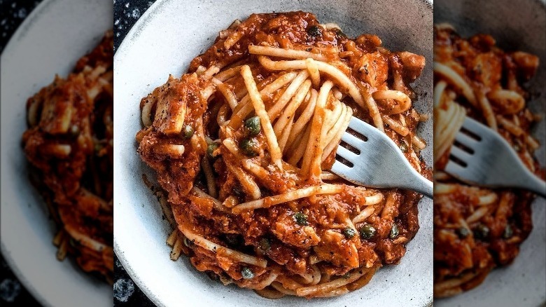 spaghetti alla puttanesca with anchovies