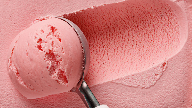 pink ice cream on scooper