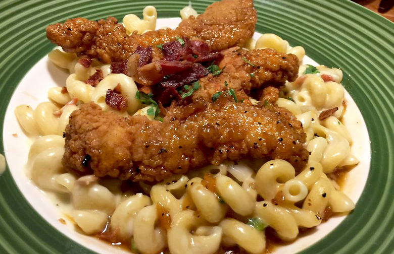 Four Cheese Mac + Cheese With Honey Pepper Chicken Tenders