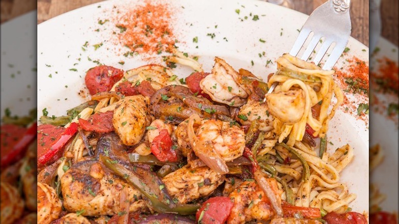 Cajun jambalaya pasta with fork