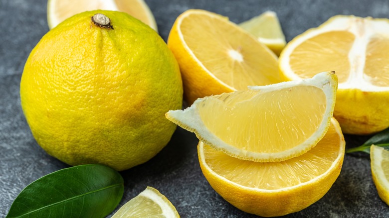 whole and sliced bergamot fruit