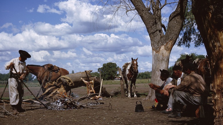 gauchos and horses camped