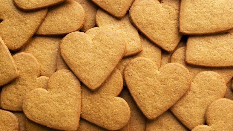 Pile of heart-shaped spice cookies