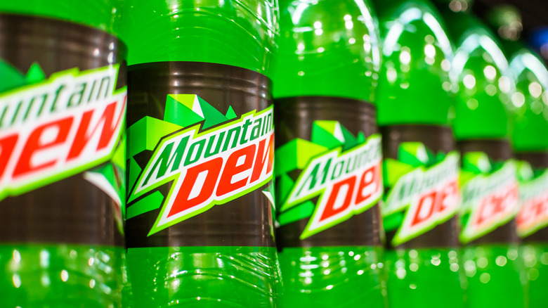 Mountain Dew bottles in grocery aisle