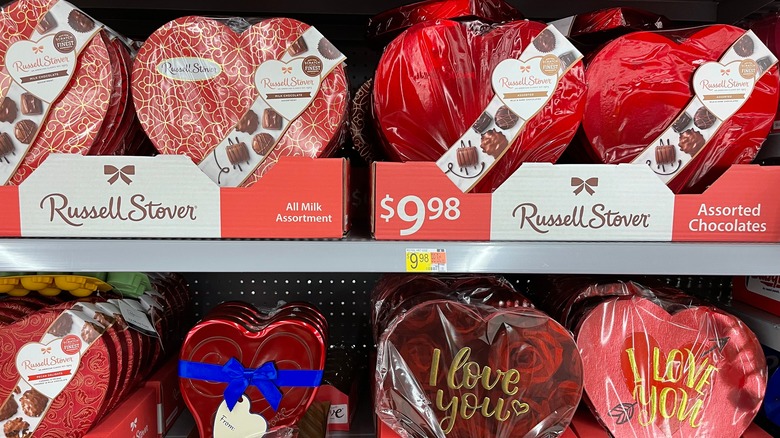 A collection of Russell Stover chocolate boxes