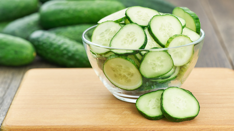 Bowl of cucumber slices 