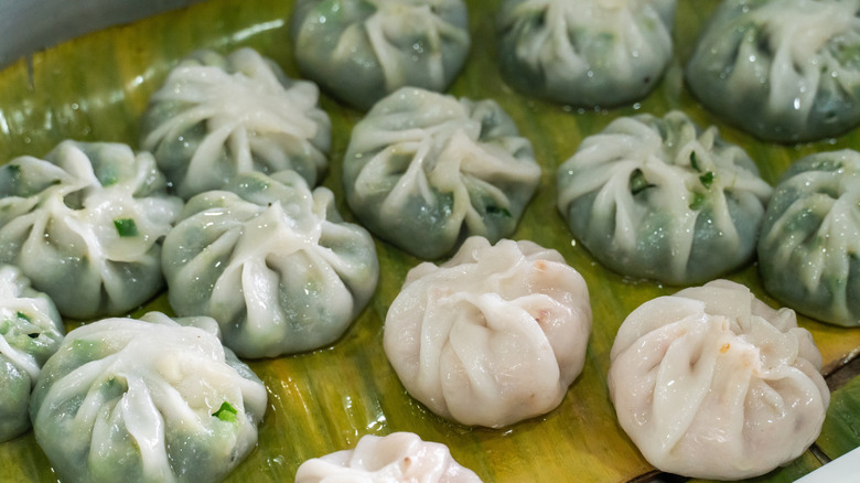 A close-up of several Gui Chai dumplings