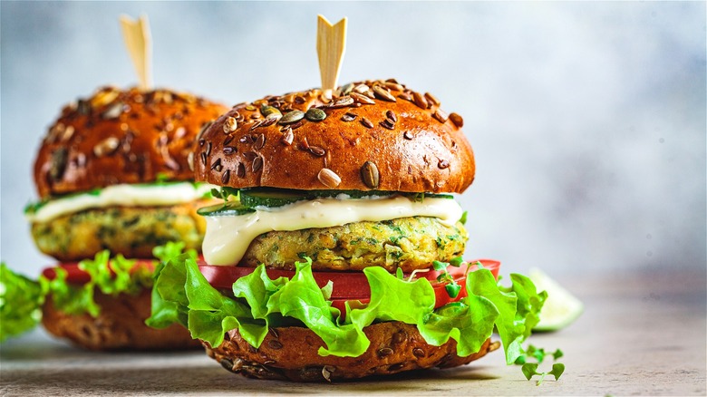 Veggie burgers on seed buns 