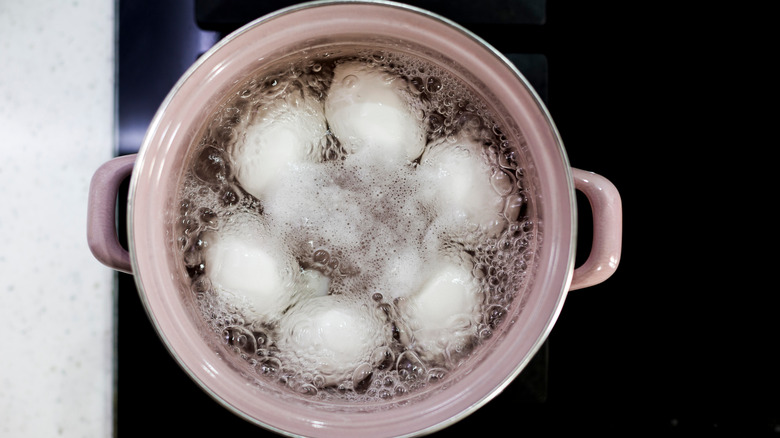 whole eggs in boiling water