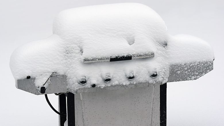 uncovered grill frozen over