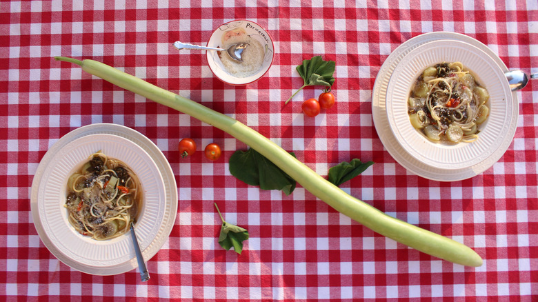 Traditional Sicilian meal cucuzza pasta