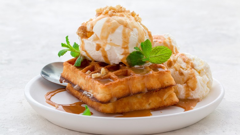 Waffles with ice cream