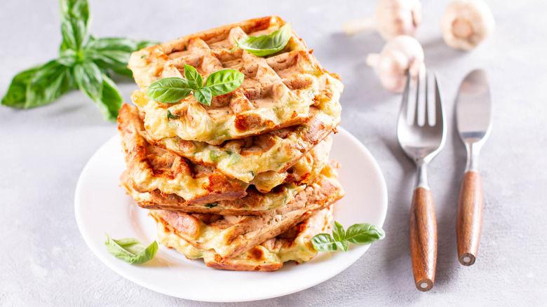 Zucchini fritters made in waffle maker