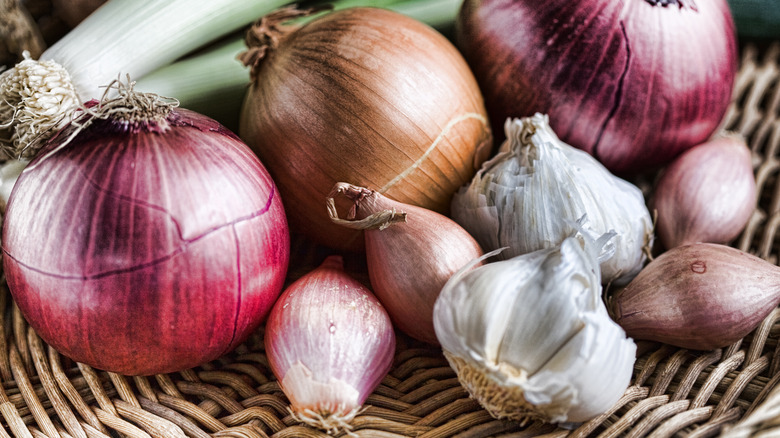 onions, garlic, and shallots