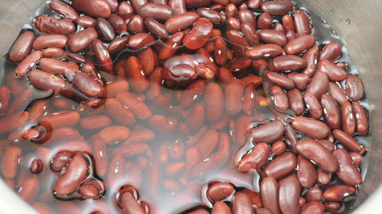 red beans soaking in bowl