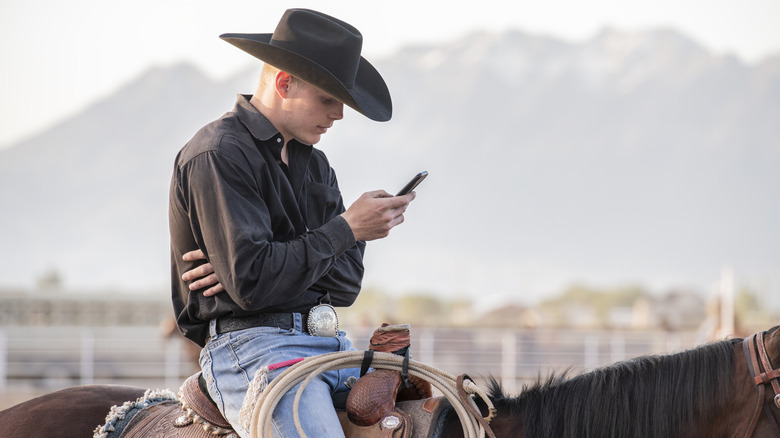 Man on horse with phone