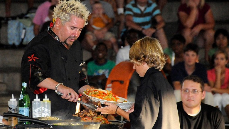 Guy Fieri cooking with son