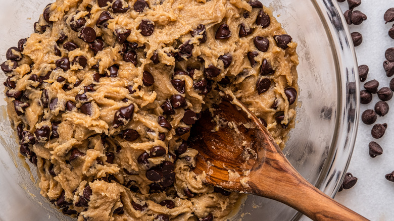 mixing chocolate chip cookie dough