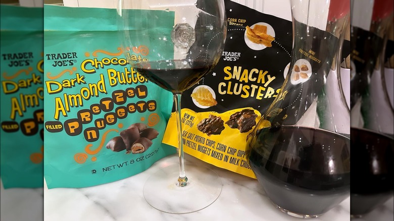 Trader Joe's snacks and wine