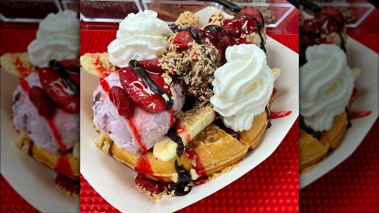 Banana split on waffle