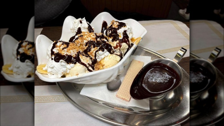 Banana split and chocolate sauce