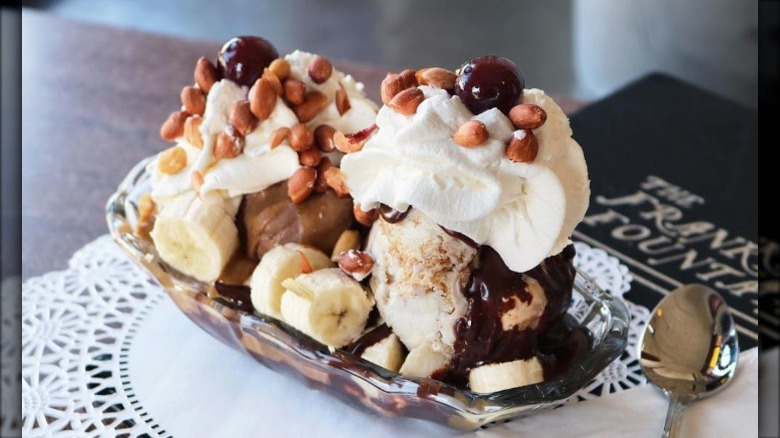 Banana split with nuts 