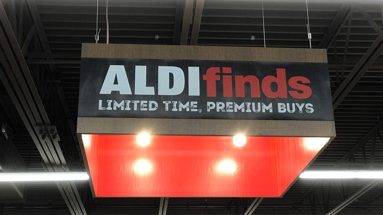 "Aldi finds" sign hanging in store 
