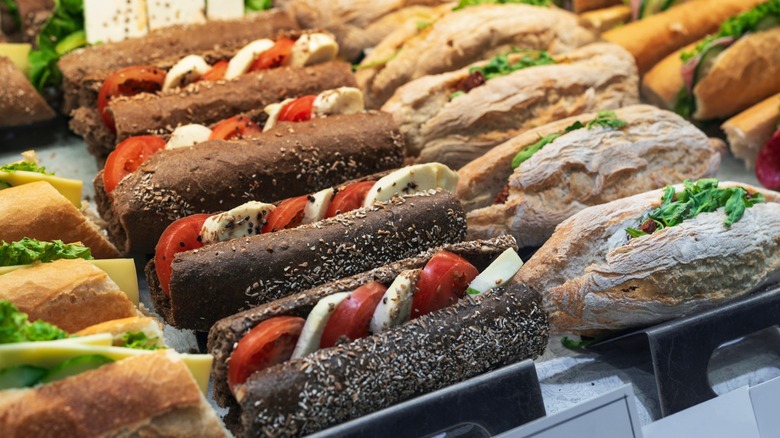 sandwiches in a deli case