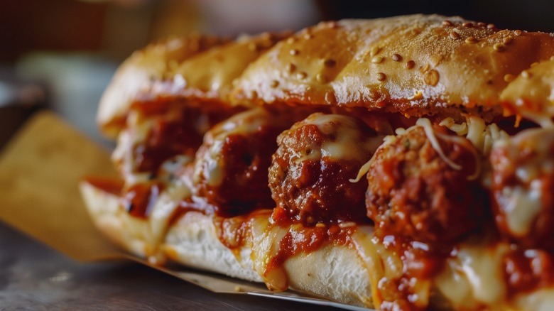 closeup of a meatball sub