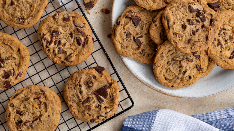 chocolate chip cookies on rack