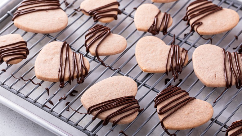 heart cookies on a cooling rack