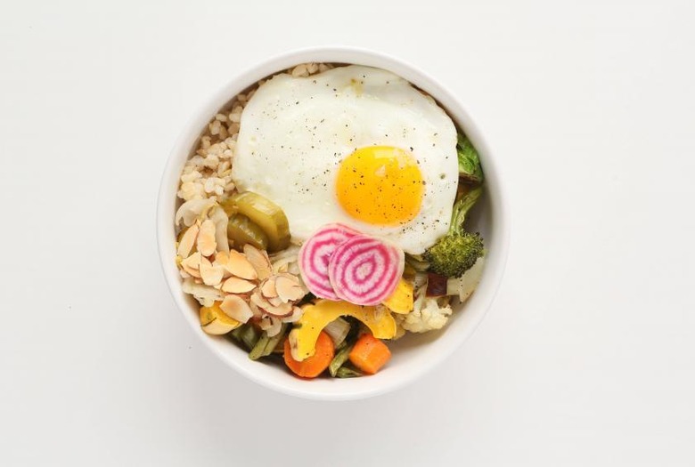 Market Bowl With Fried Egg and Almond-Tamari Sauce