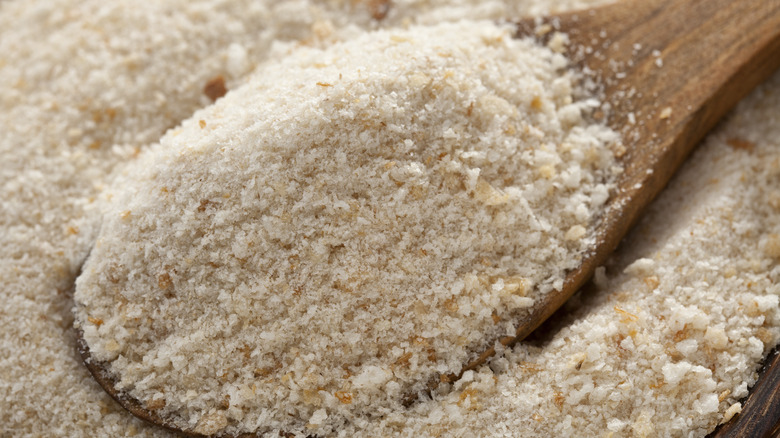 Breadcrumbs on a wooden spoon