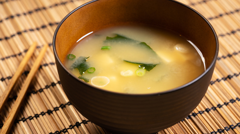 Miso soup with chopsticks
