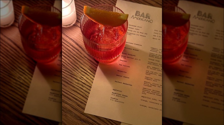 Cocktail and Bar Americano menu