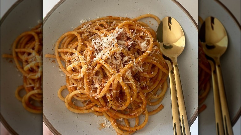 A plate of Bucatini Amatriciana