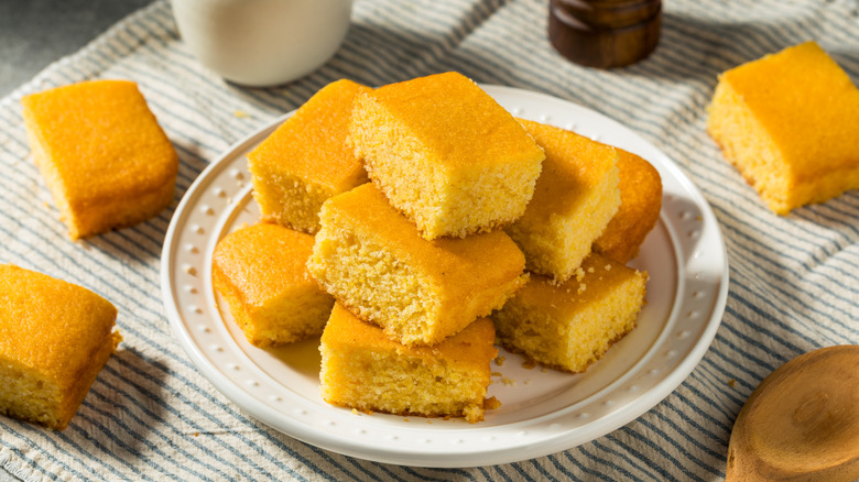 Cornbread pieces on plate